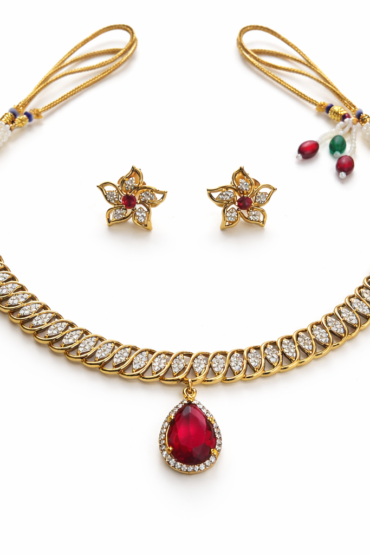Ruby Elegance Gold Imitation Necklace Set