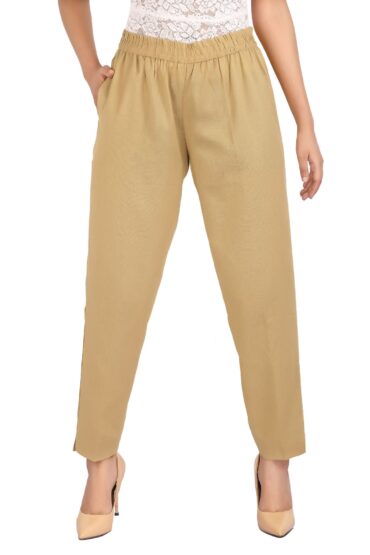 Beige Solid Cotton Pant