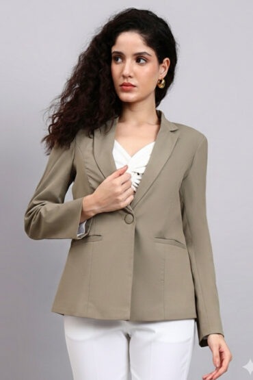 Women Green Notched Lapel Blazer