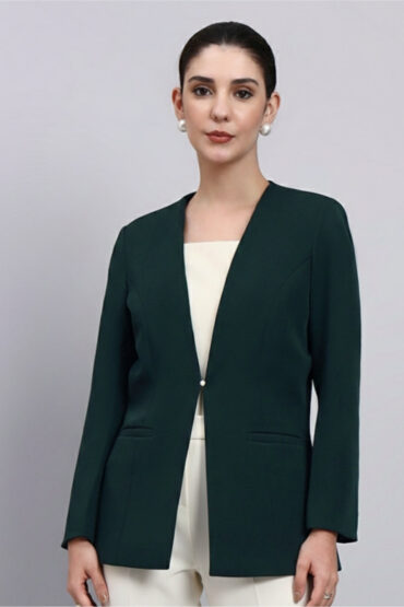 Women Green Lapel Less Blazer