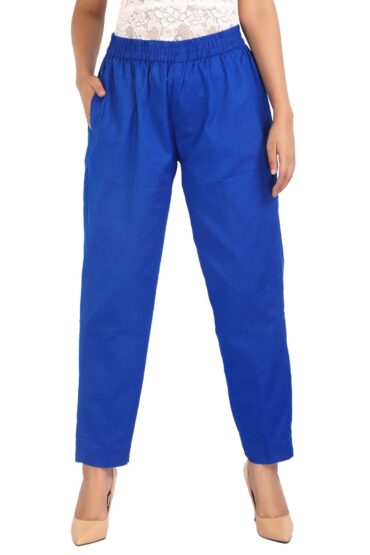 Blue Solid Cotton Pant