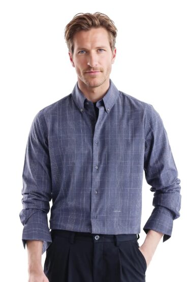 Aentic Men's Blute Doubt Navy Cotton Checked Print Regular Fit Full Sleeve Collared Shirt