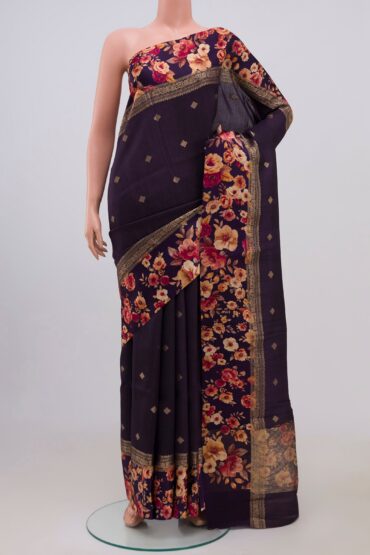 Navy Blue Banarasi Tussar Silk Saree
