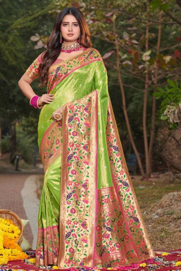 Cora Green Paithani Art Silk Aentic Saree