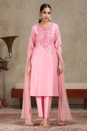 Light Pink Embroidered A-Line Ethnic Set