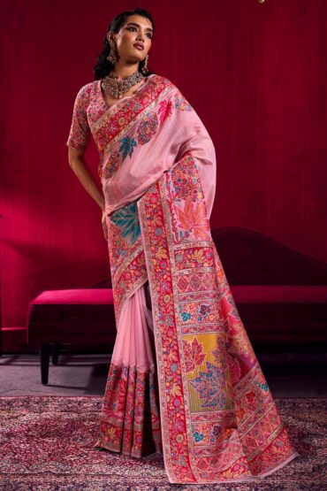 Nadine Light Pink Modal Cotton Pashmina Weaving Ready to Wear Saree