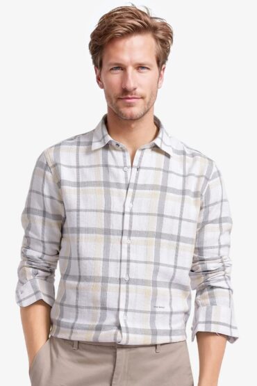 Aentic Men's Chigo White Cotton Checked Print Regular Fit Full Sleeve Collared Shirt