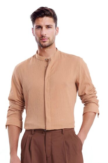 Aentic Men's Plain Regular Fit Full Sleeve Mandarin Collar Shirt