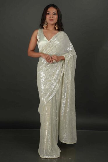 Bella Cream Net Sequins Aentic Saree