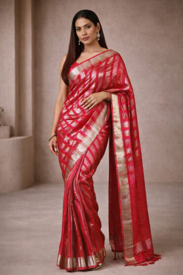 Jada Red Viscose  Woven Ready to Wear Aentic Saree