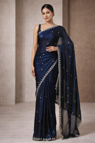 Mira Navy Blue Paper Silk Embroidered Ready to Wear Aentic Saree
