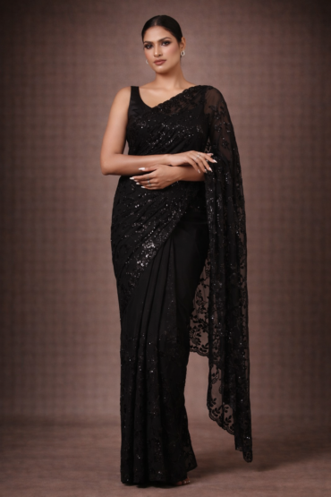 Daniella Black Floral Sequins Georgette Ready to Wear Saree