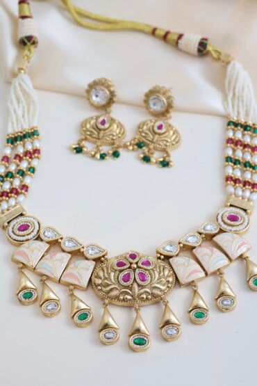 Antique Gold plated Rajwadi Traditional Necklace set