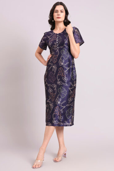 Women Blue Floral Round-Neck A-Line Maxi Dress