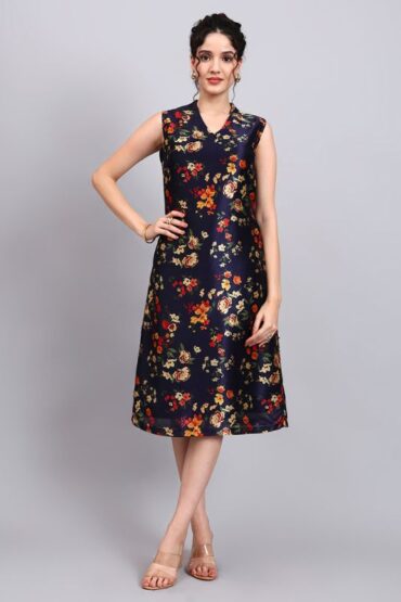 Women Blue Midnight Blossom A-Line Dress