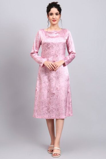 Women Pink Satin Marble print A-Line Dress