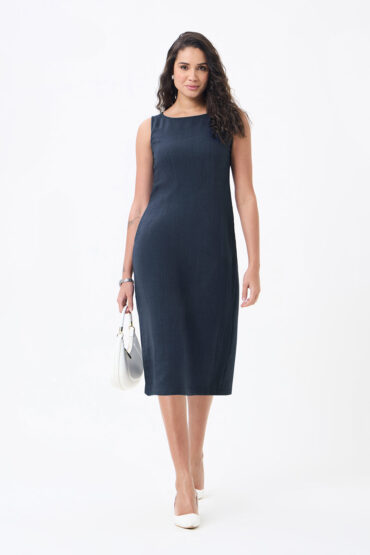 Women Navy Blue Midi Straight Dresses