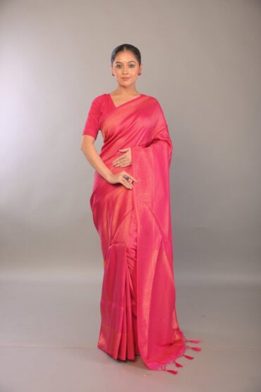 Pink South n Silk Saree with Gold Self Design