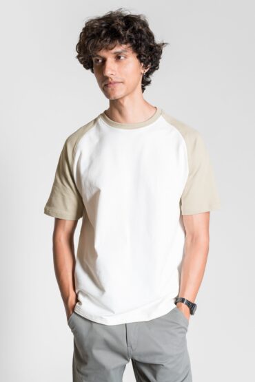 Heavy Relaxed Raglan T-shirt ? Khaki & White