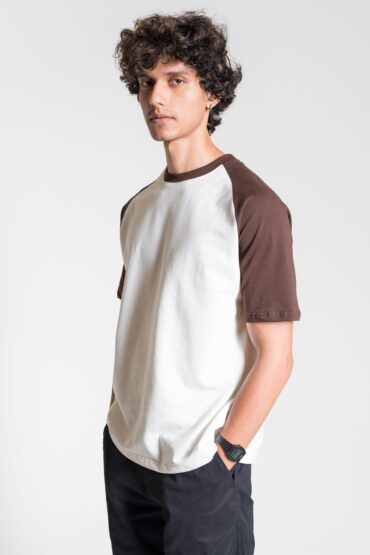 Heavy Relaxed Raglan T-shirt ? Dark Brown & White