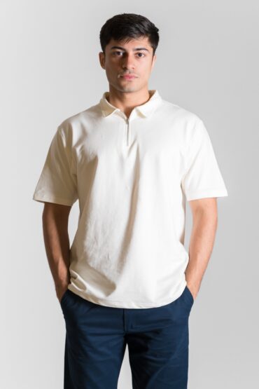 Heavy Relaxed Half Zip Polo ? Off White