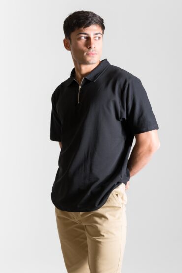 Heavy Relaxed Half Zip Polo ? Black