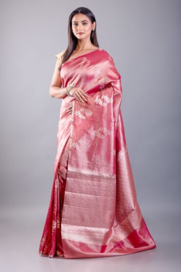 Pink Color Dola Silk Saree with Golden floral Weave