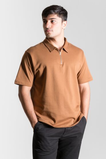 Heavy Relaxed Half Zip Polo ? Brown