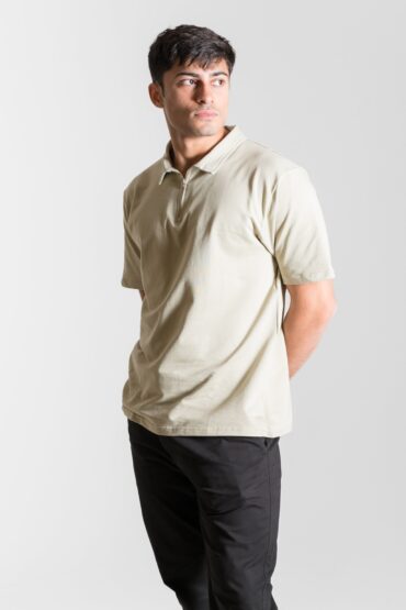 Heavy Relaxed Half Zip Polo ? Light Khaki