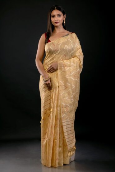 Golden Jamdani Saree with Geometric Pattern