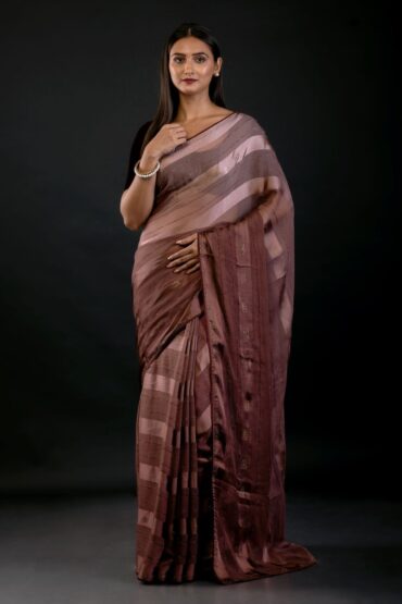 Brown Ombre Self Stripe Fancy Georgette Saree
