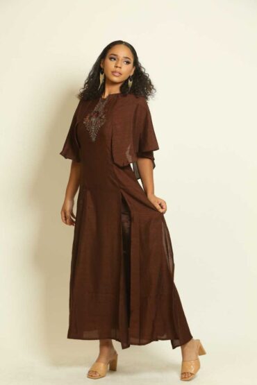 Brown Embroidered Two-Piece Dress
