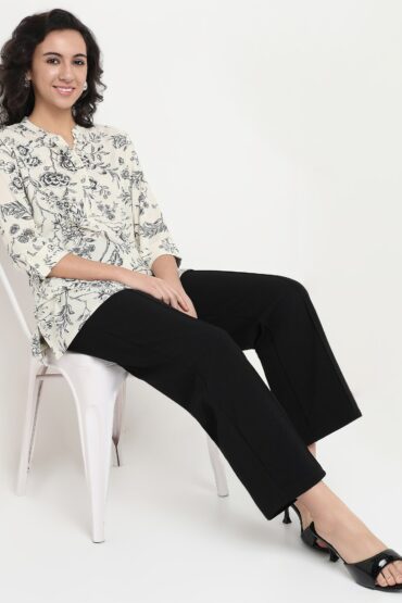 Printed Band Collar Half Placket Short Kurta