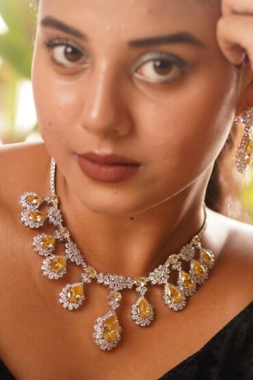 Citrine Drop Diamond Necklace Set