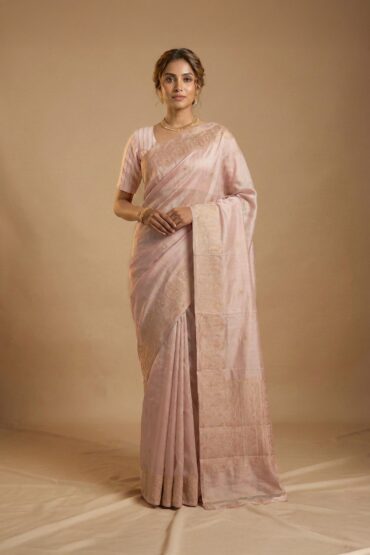 Mandhara-Rose Gold Banarasi Katan Silk Saree