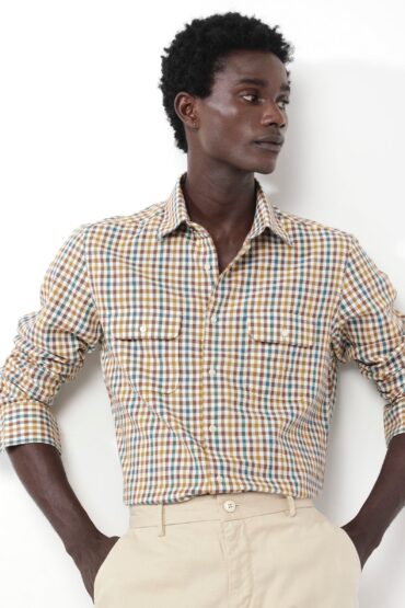 Aentic Men's Essen Mustard Cotton Checked Print Regular Fit Full Sleeve Collared Shirt