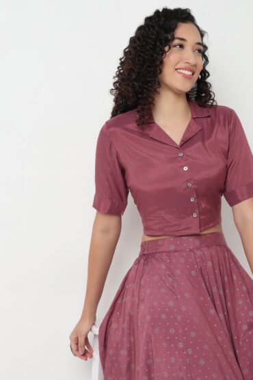 Crop Top with Lapel Collar