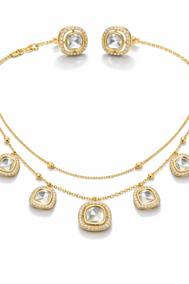 Royal Glow Gold Kundan Layered Necklace Set