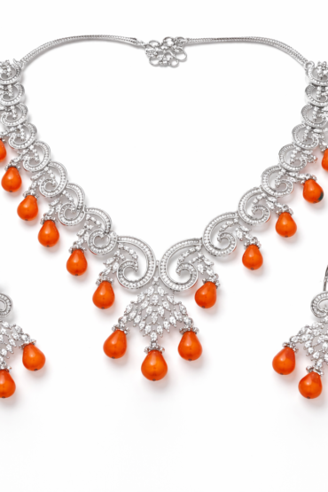 Silver Coral Cascade AD Necklace Set