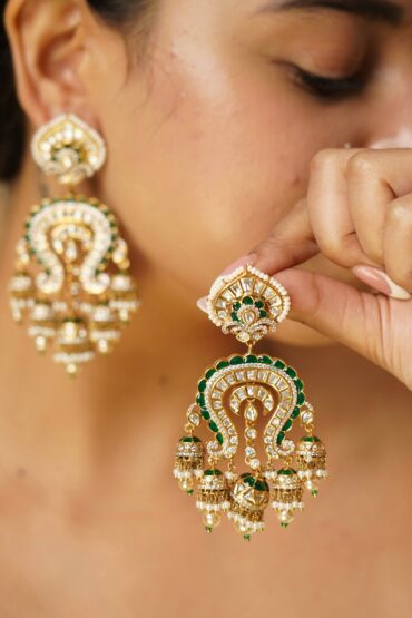 Ravya Polki Pearl Chaandbali Jhumka ? Royal Red & Emerald Green Variants