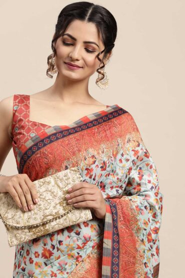 Shilpa Sea Green Poly Silk Paisley Print Pochampally Aentic Saree