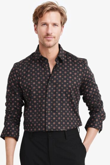 Aentic Men's Freya- Black Cotton Geometric Print Regular Fit Full Sleeve Collared Shirt
