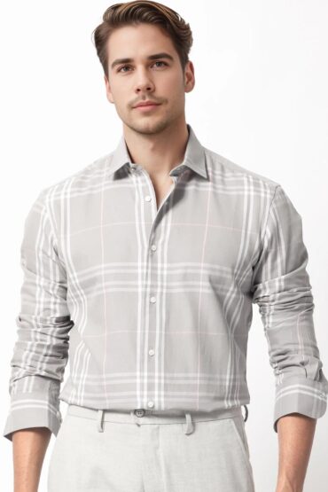 Aentic Men's Garet Grey Cotton Checked Print Regular Fit Full Sleeve Collared Shirt