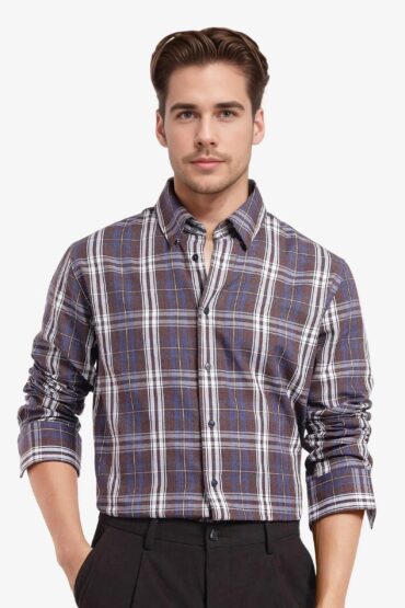 Aentic Men's Golk Brown Cotton Checked Print Regular Fit Full Sleeve Collared Shirt