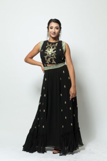 Fusion Designer Black Dress with Embroidery Work