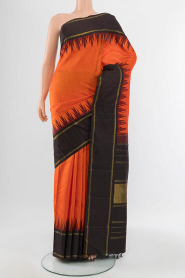 Pure Silk Pure Zari Orange Kanchipuram Saree