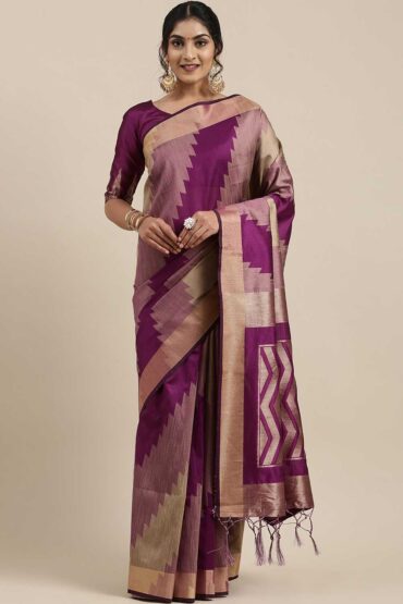 Justine Purple Banarasi Cotton Silk Aentic Saree
