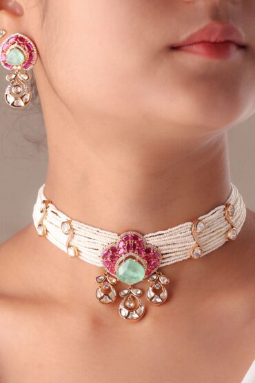 Gulbahar Mint Drop Pearl Choker Set
