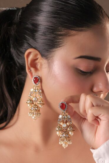 Morni Regal Triple Jhumka Danglers (Ruby/Emerald/Mint)
