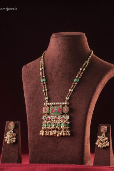 Rajwada Lotus Meenakari Necklace Set (Necklace + Earrings)